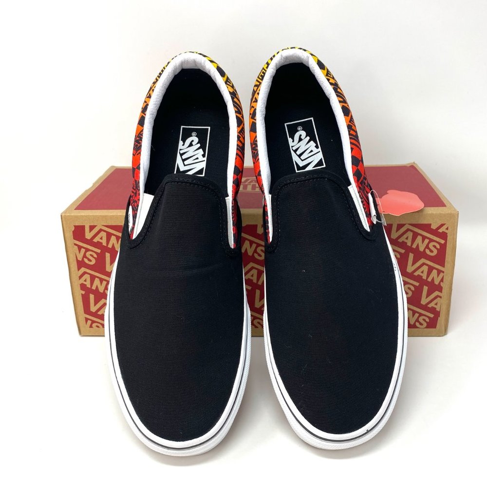 💖MEGA SALE💖VANS Classic Slip On Flame Black Canvas Shoes Women's VN0A4U382N5 - Picture 3 of 11